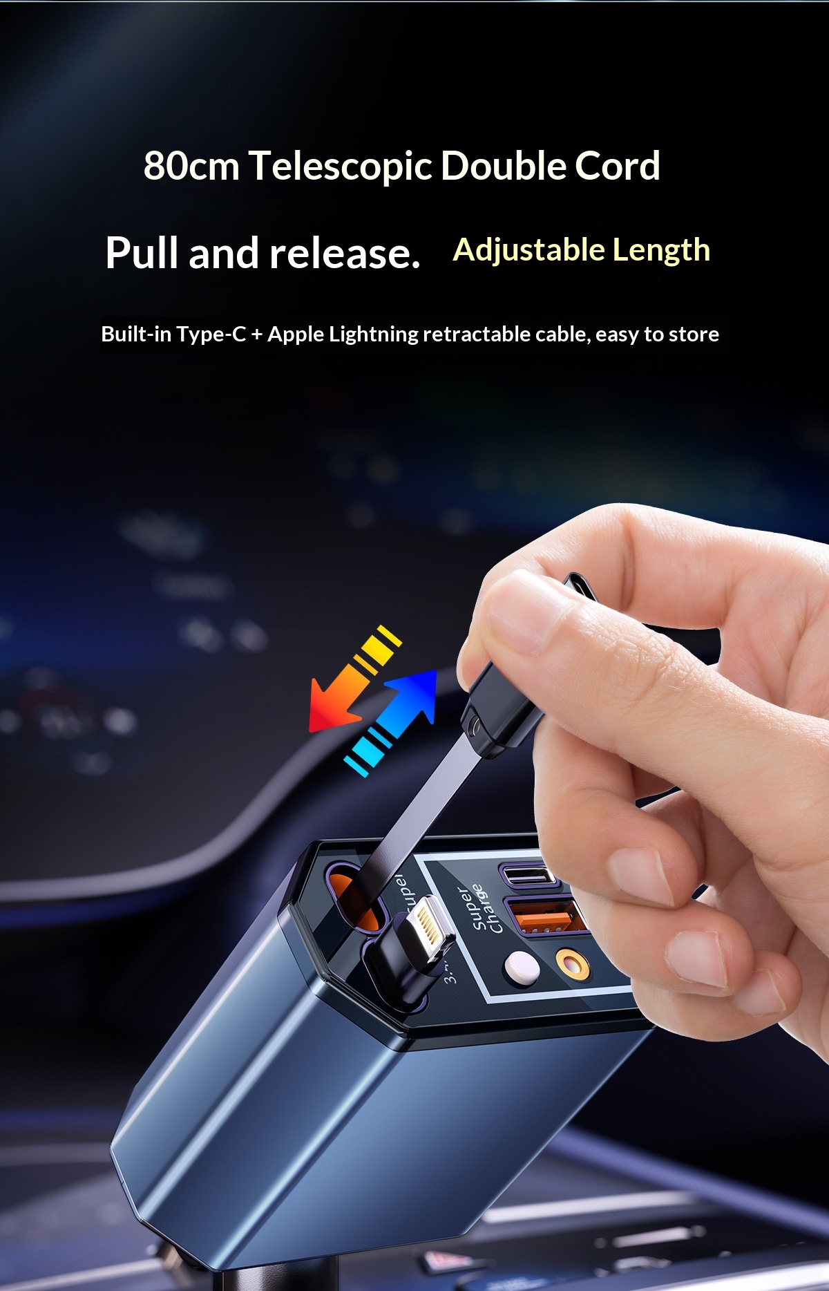 120W Car Charger with Telescop - Fast Charging Cable review and price