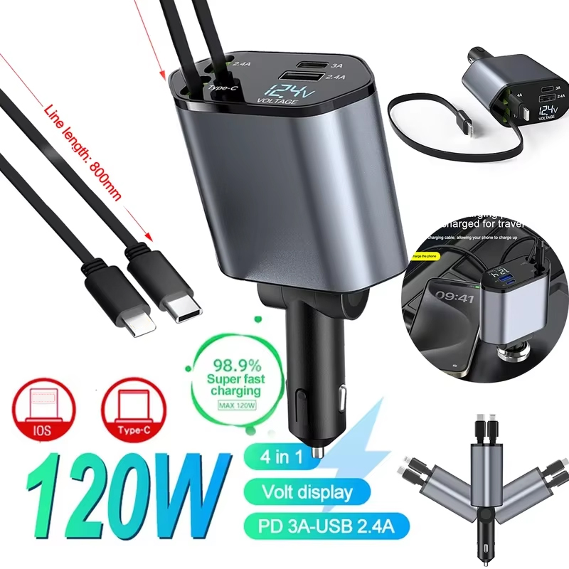 120W 4 in 1 retractable car ch - Fast Charging Cable review and price
