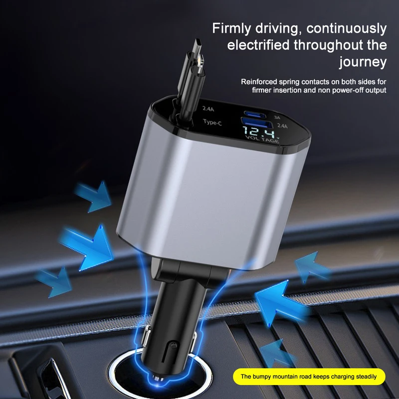 120W 4 in 1 retractable car ch - Fast Charging Cable review and price